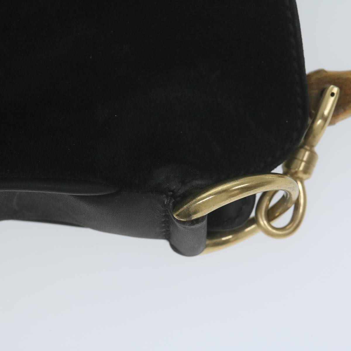 GUCCI Bamboo Shoulder Bag Suede 2way Black Auth 65563