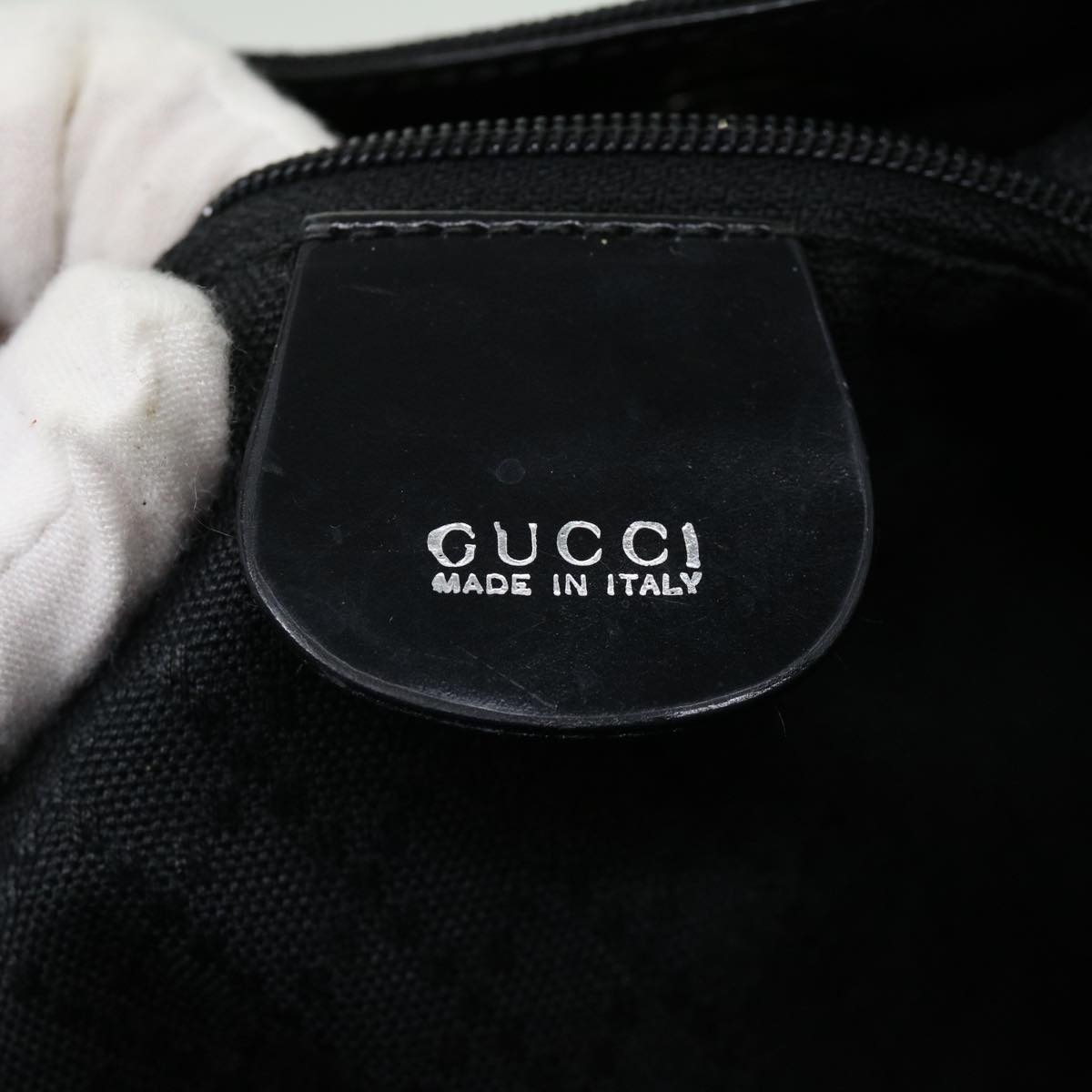 GUCCI Bamboo Hand Bag Canvas Black Auth ac1087