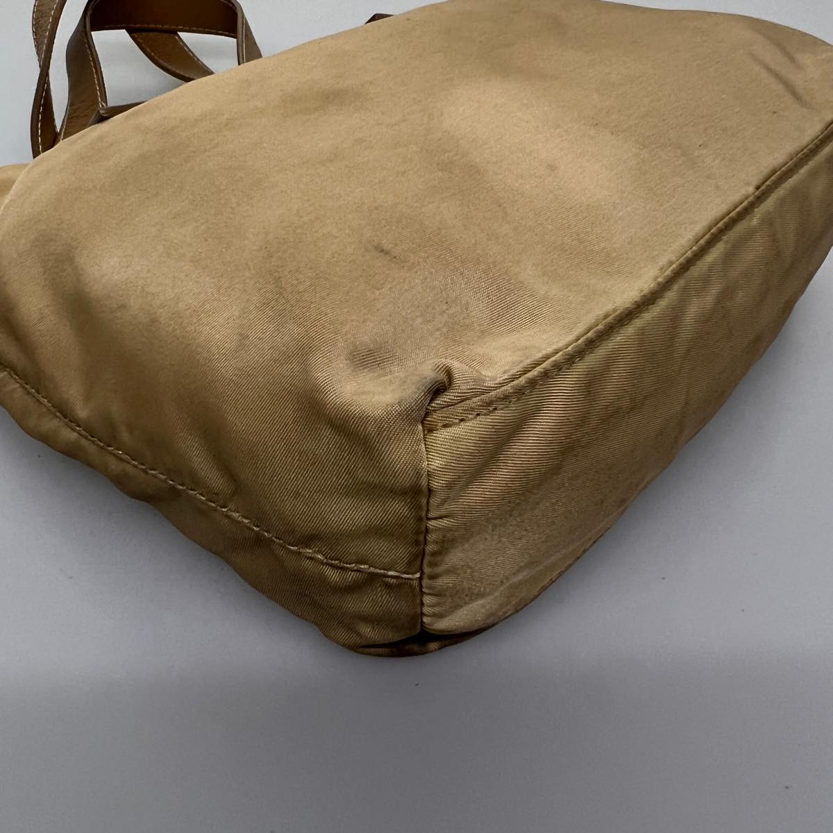 PRADA Hand Bag Nylon Beige Auth ac1161