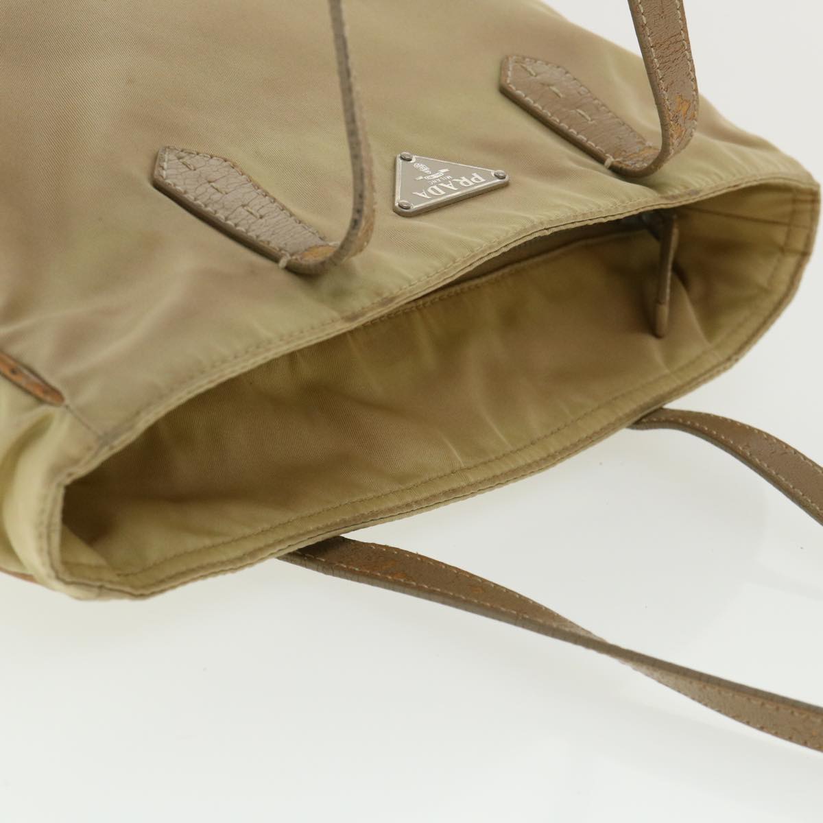 PRADA Hand Bag Nylon Beige Auth ac1294