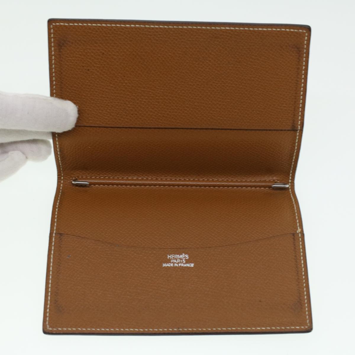 HERMES Pass Case Leather 3Set Blue Brown khaki Auth ac1380