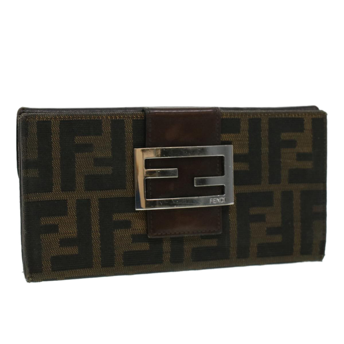 FENDI Zucca Canvas Long Wallet Brown Black Auth ac1385