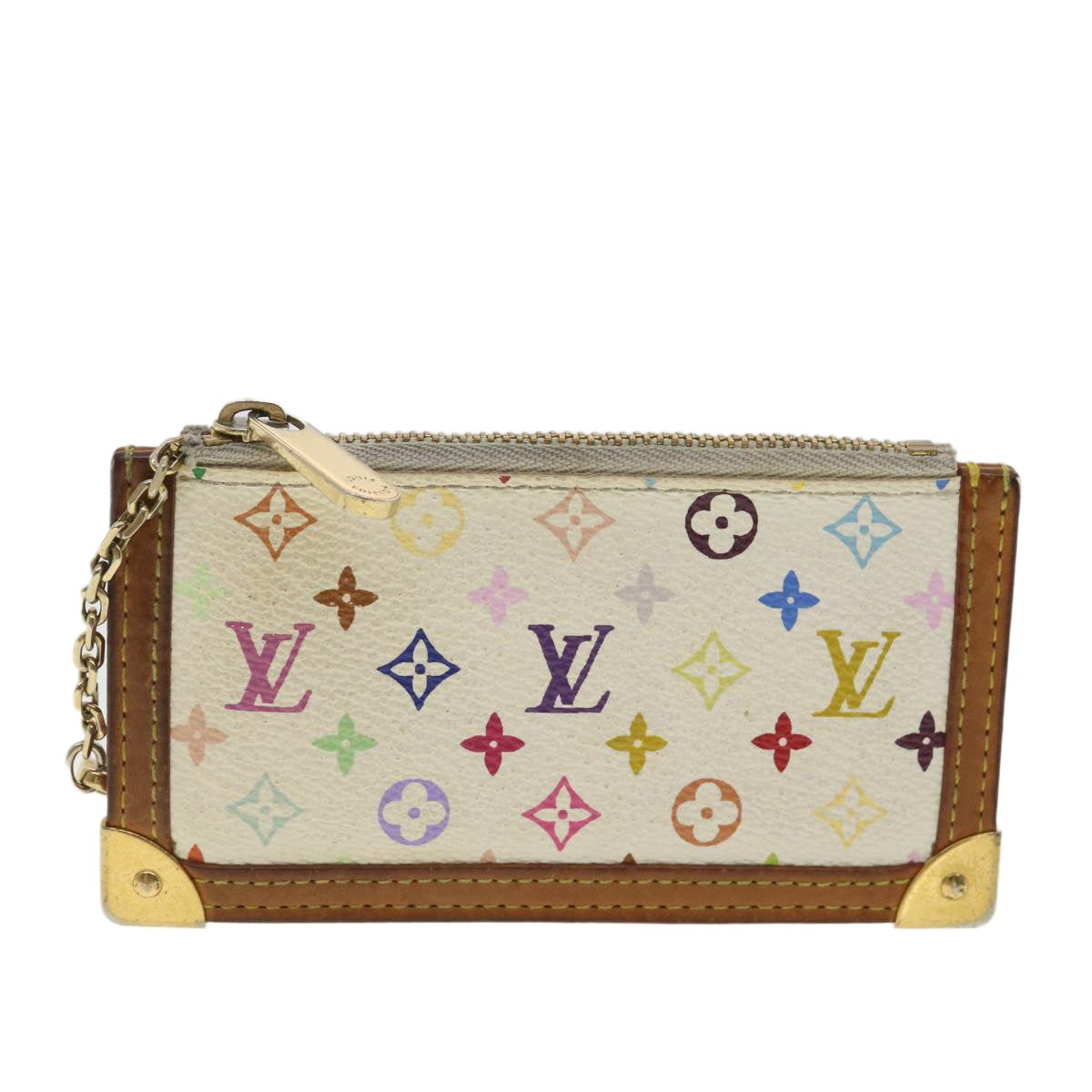 LOUIS VUITTON Multicolor Pochette Cles Coin Purse White M93734 LV Auth ac1405