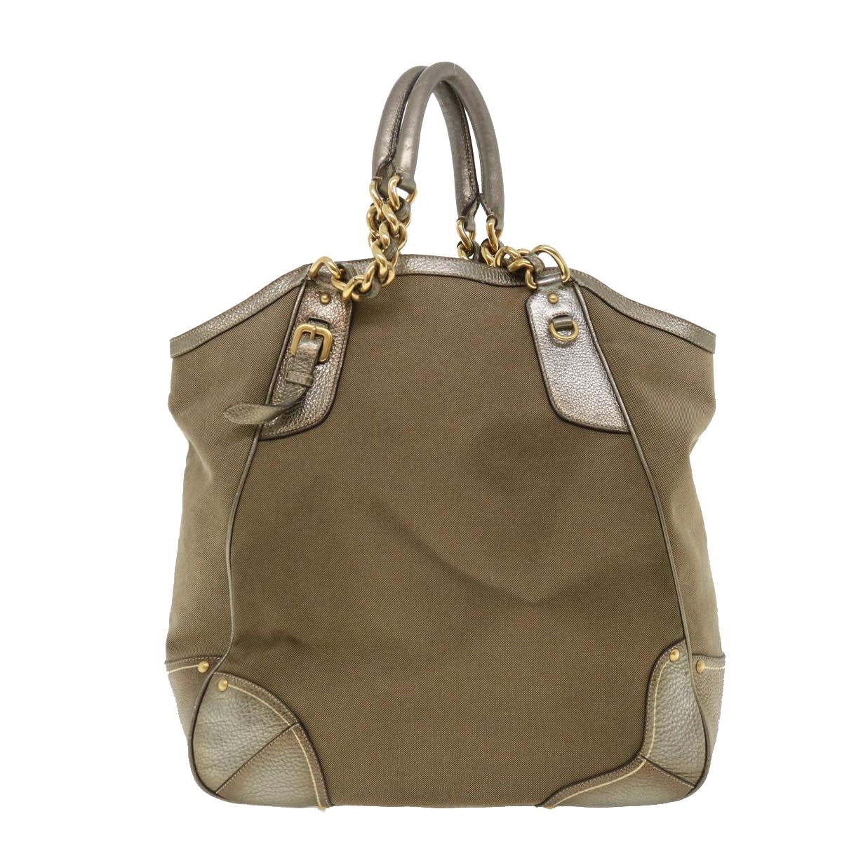 PRADA Shoulder Bag Canvas Brown Silver Gold Auth ac1417 - 0