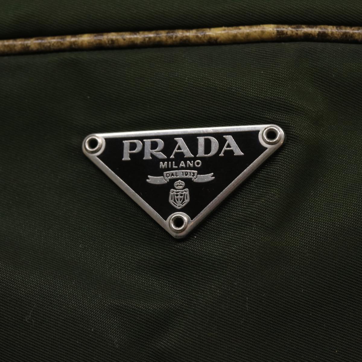 PRADA Hand Bag Leather nylon Green Auth ac1495