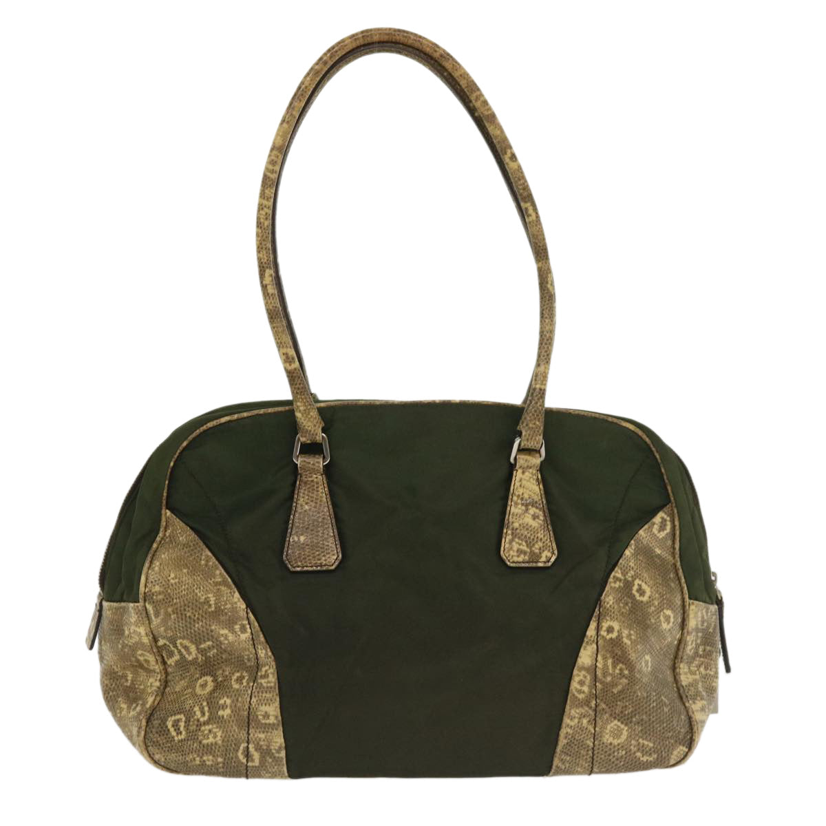 PRADA Hand Bag Leather nylon Green Auth ac1495 - 0
