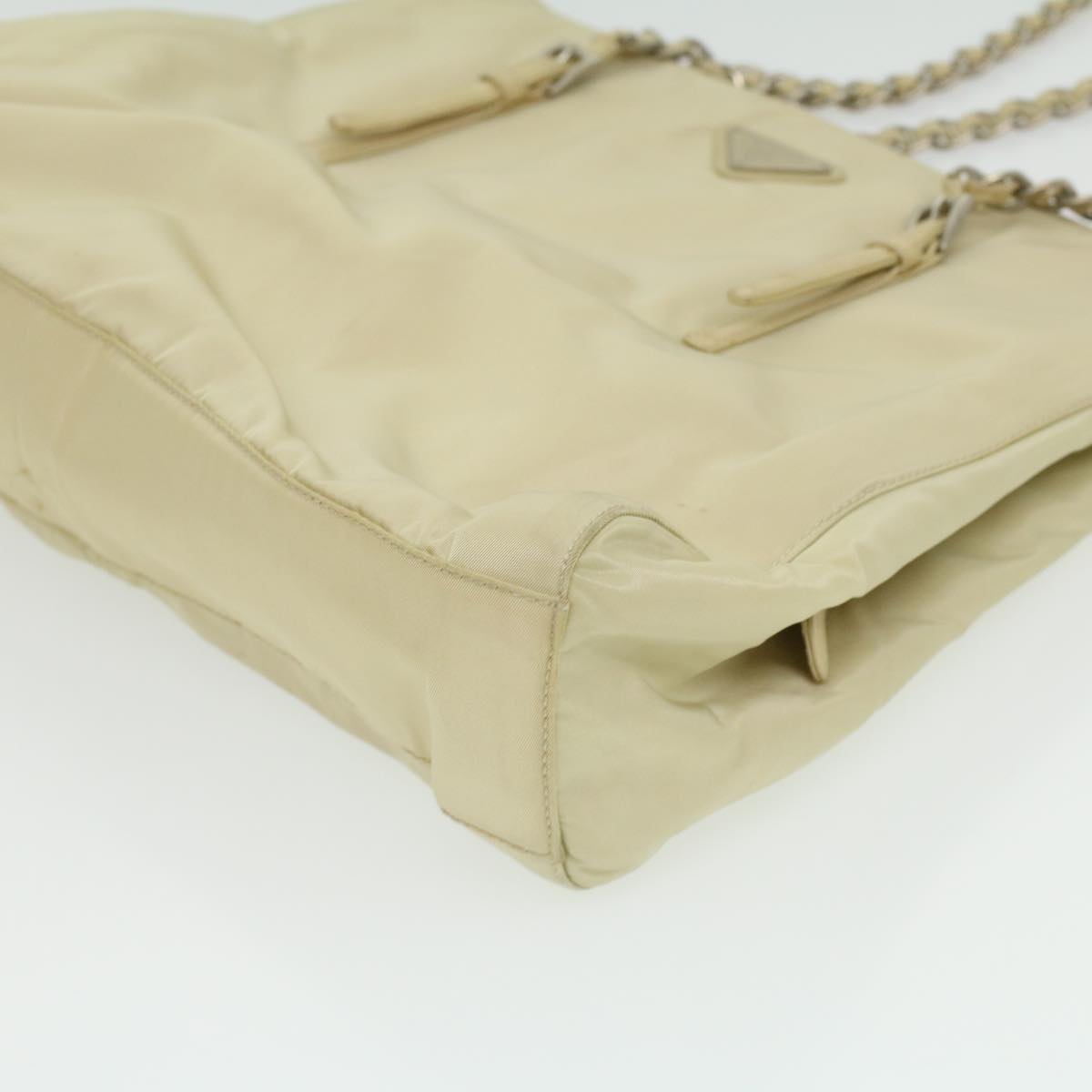 PRADA Chain Shoulder Bag Nylon Beige Auth ac1622
