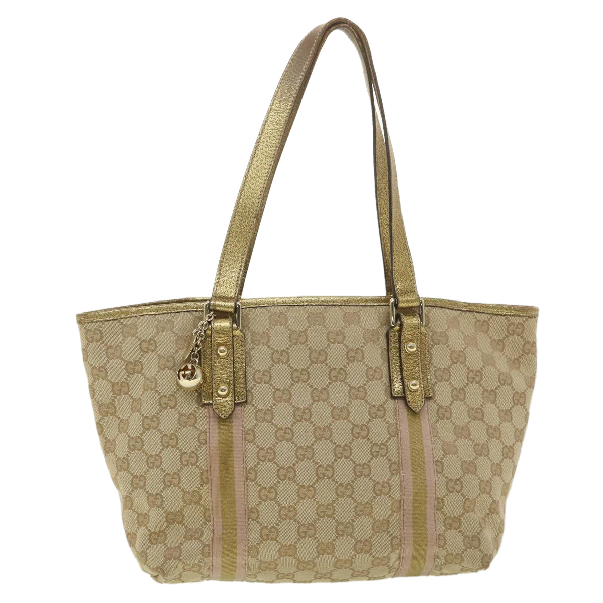 GUCCI GG Canvas Tote Bag Beige Gold 137396 Auth ac1626