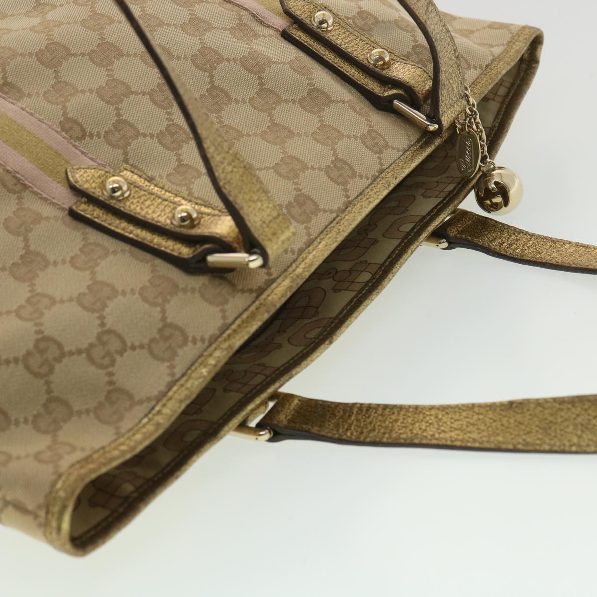 GUCCI GG Canvas Tote Bag Beige Gold 137396 Auth ac1626