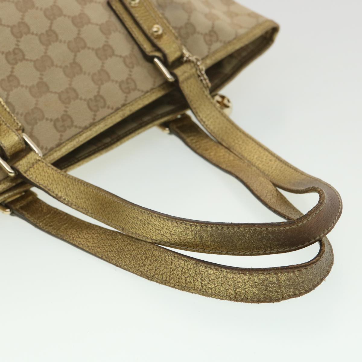 GUCCI GG Canvas Tote Bag Beige Gold 137396 Auth ac1626