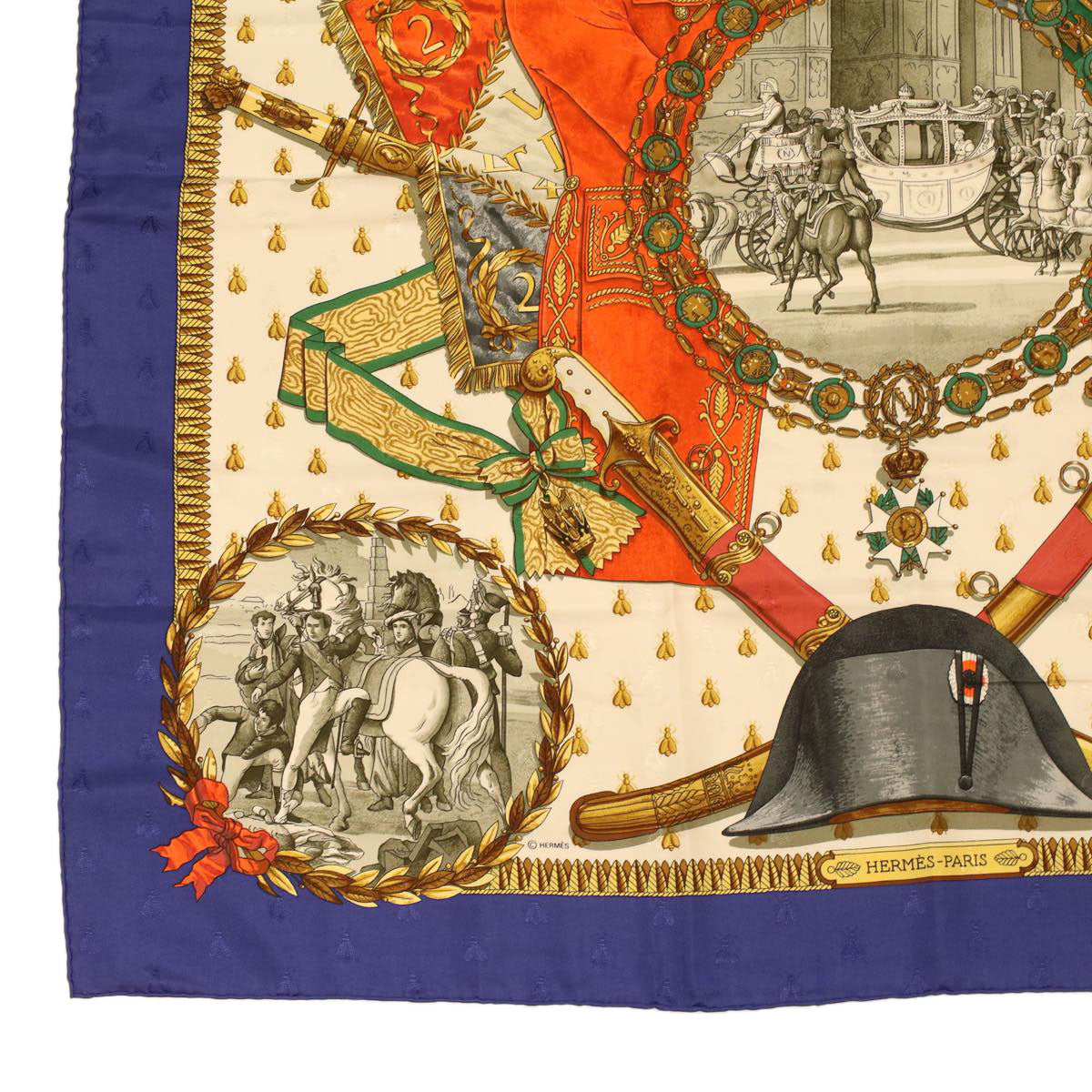 HERMES Carre 90 NAPOLEON Scarf Silk Blue Red Green Auth ac1651