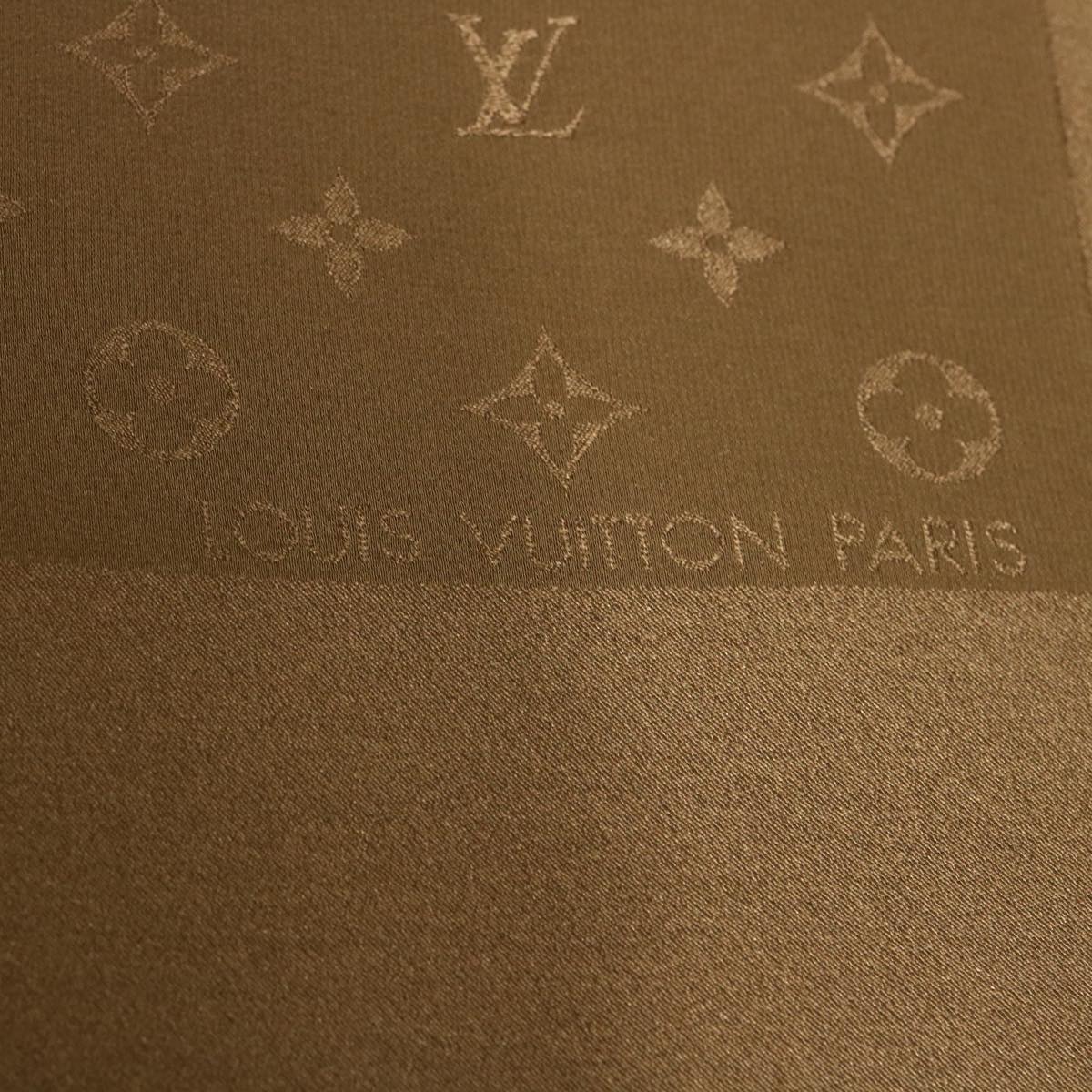 LOUIS VUITTON Monogram Scarf Silk Khaki LV Auth ac1728