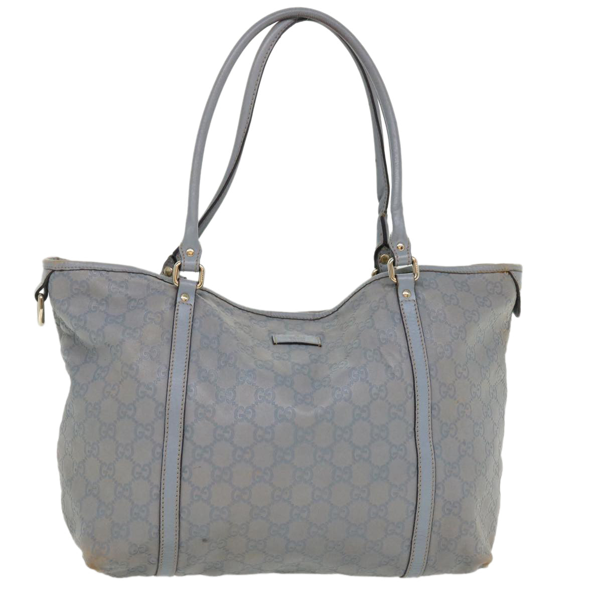 GUCCI GG Canvas Shoulder Bag Leather Light Blue 197953 Auth ac1765