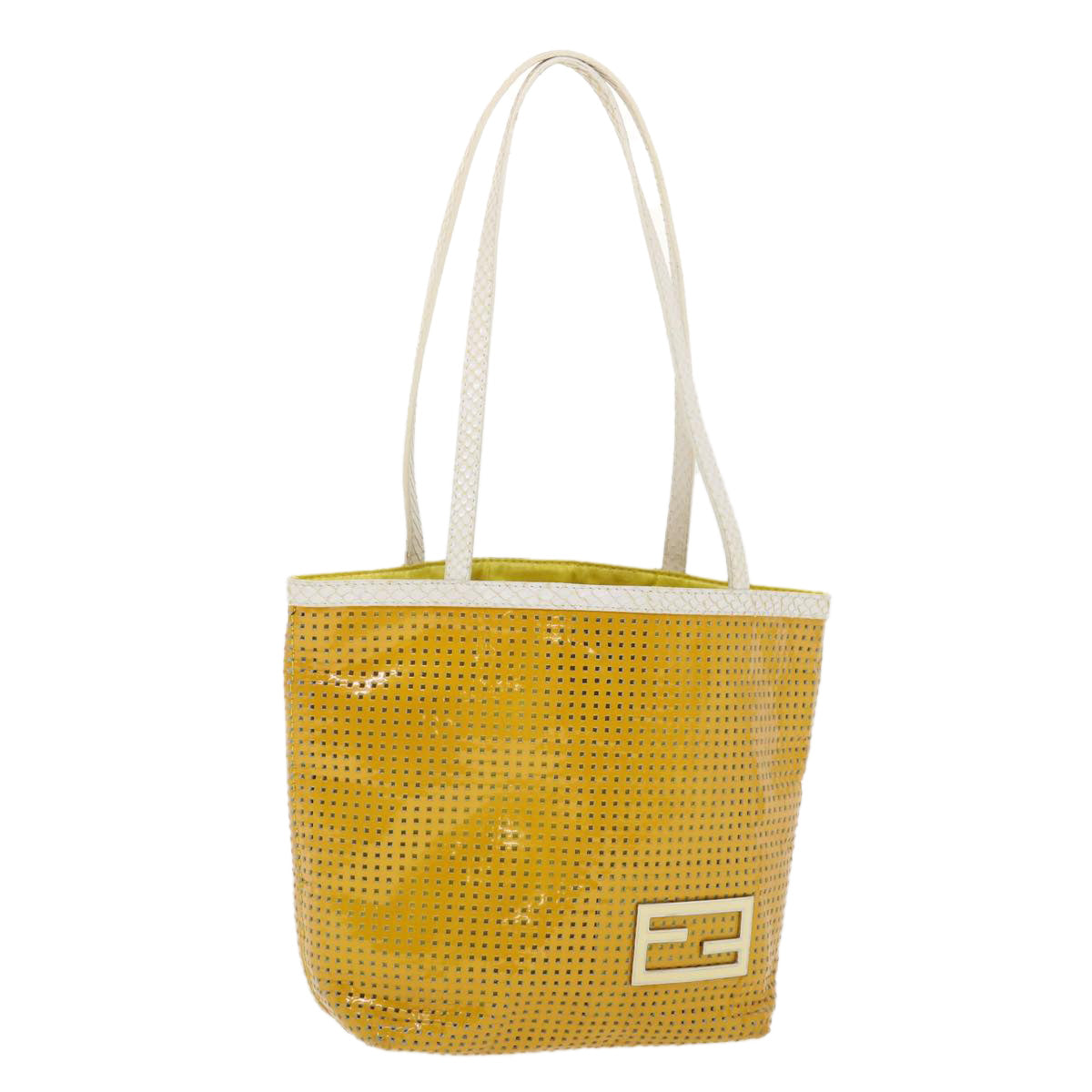 FENDI Tote Bag Enamel Yellow White Auth ac1799
