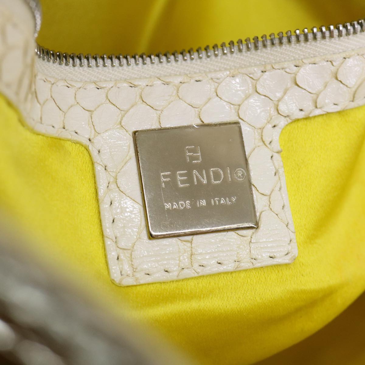 FENDI Tote Bag Enamel Yellow White Auth ac1799