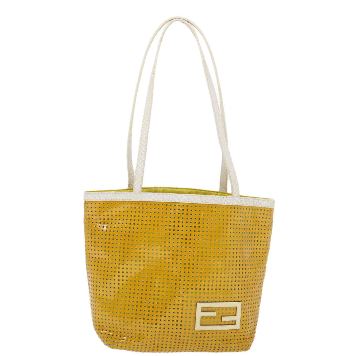 FENDI Tote Bag Enamel Yellow White Auth ac1799