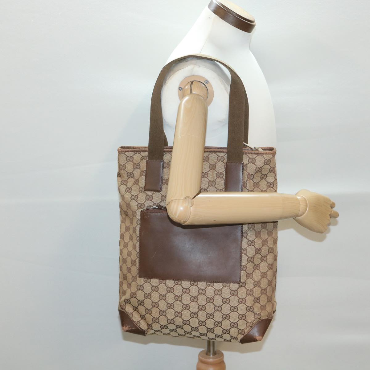 GUCCI GG Canvas Tote Bag Beige Brown 0190401 Auth ac1839