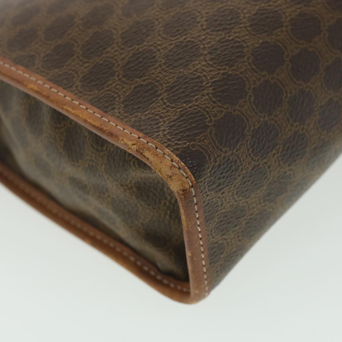 CELINE Macadam Canvas Clutch Bag PVC Leather Brown Auth ac1846