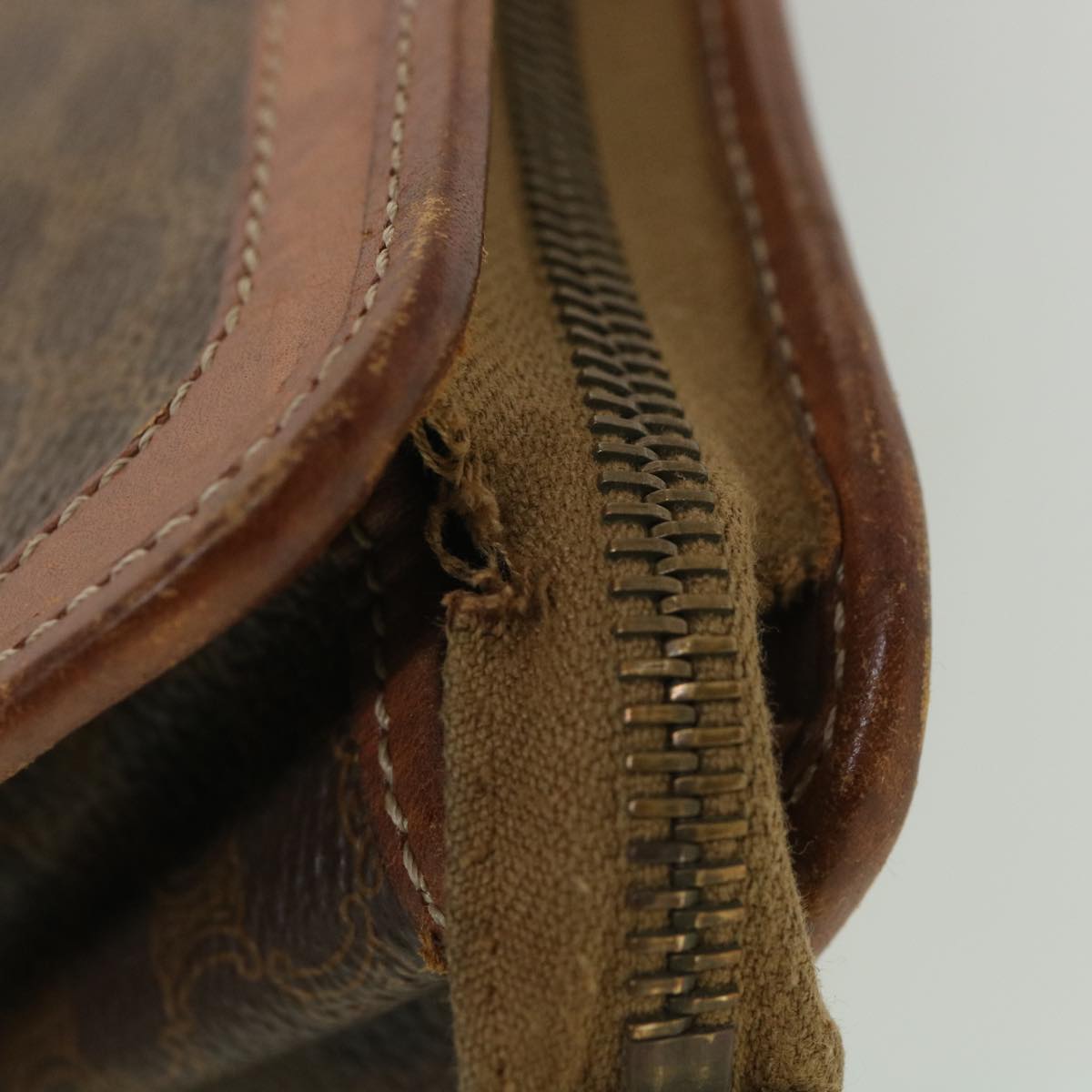 CELINE Macadam Canvas Clutch Bag PVC Leather Brown Auth ac1846