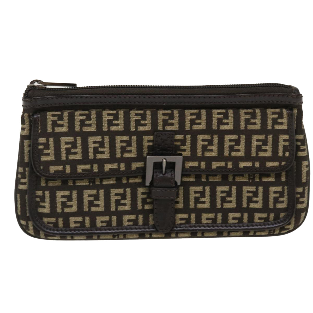 FENDI Zucchino Canvas Pouch Brown Auth ac1919