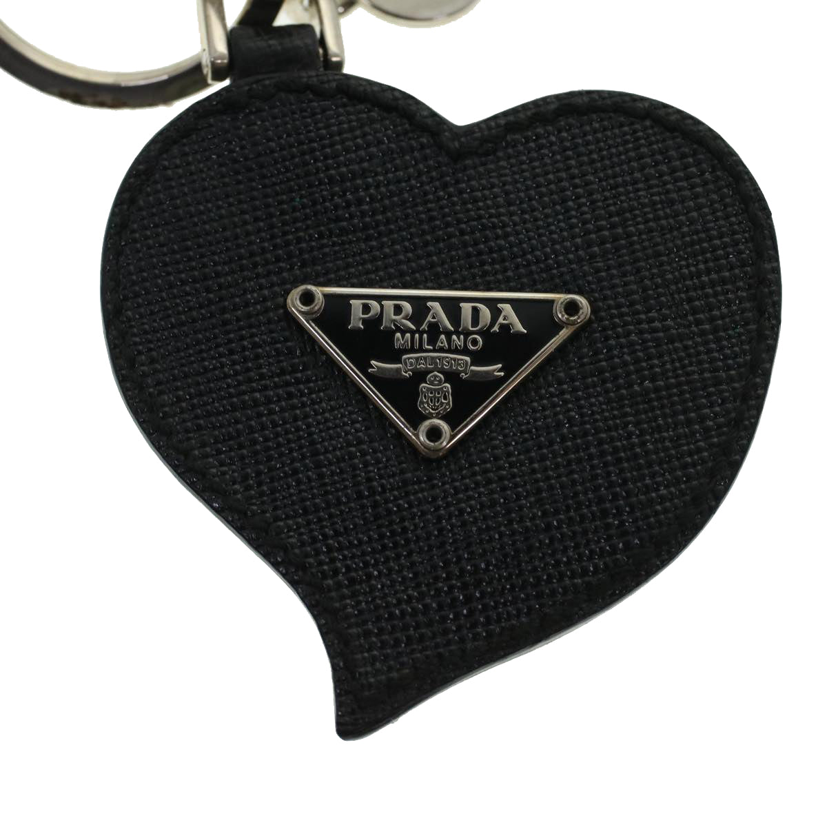 PRADA Heart Bijoux Key Holder Safiano leather Black Auth ac1936 - 0