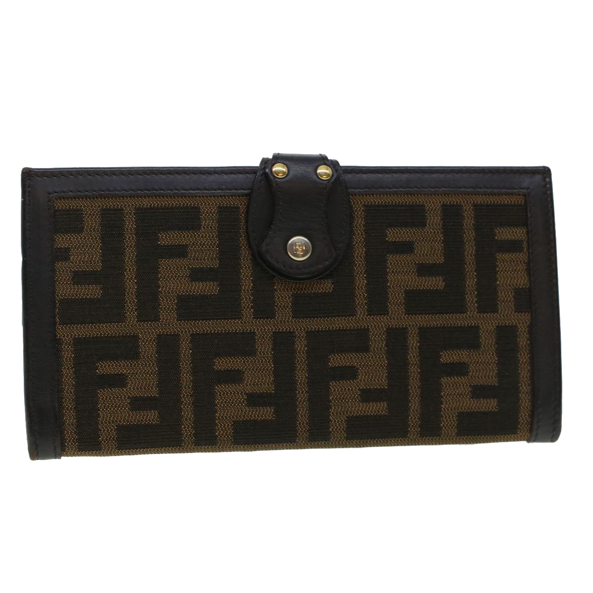 FENDI Zucca Canvas Wallet Black Brown Auth ac1940