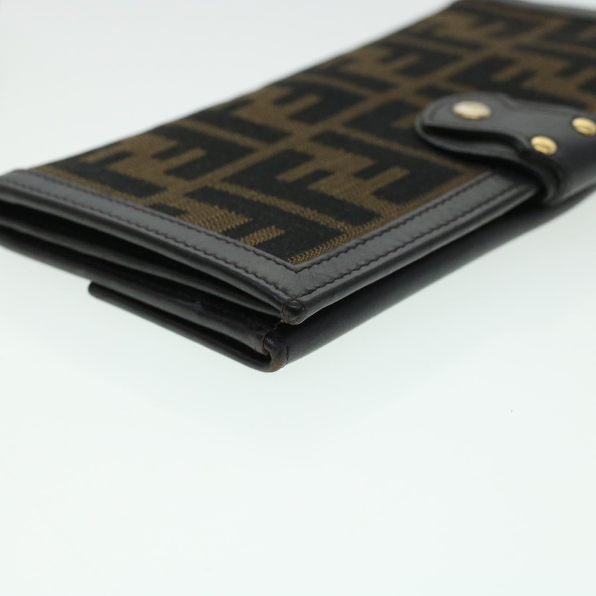 FENDI Zucca Canvas Wallet Black Brown Auth ac1940