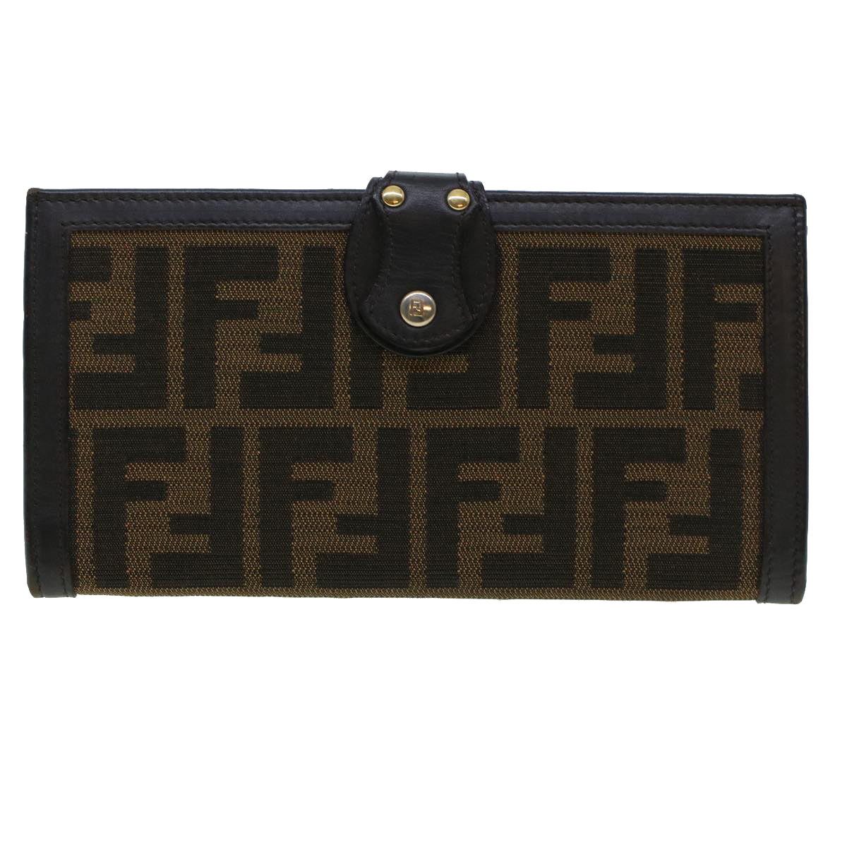 FENDI Zucca Canvas Wallet Black Brown Auth ac1940