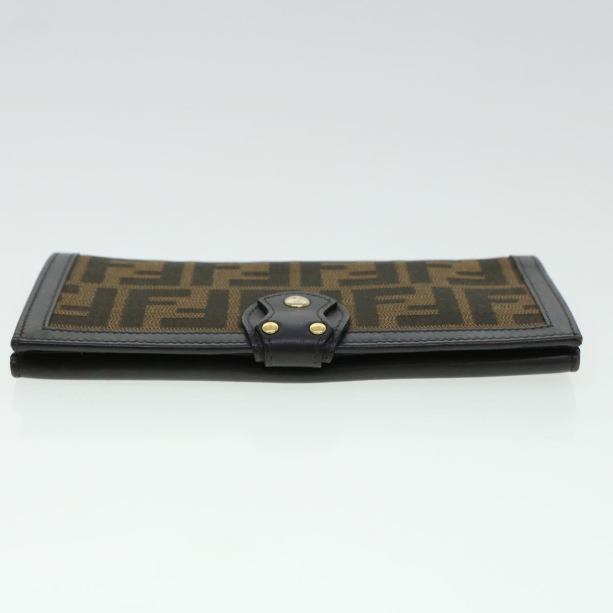 FENDI Zucca Canvas Wallet Black Brown Auth ac1940