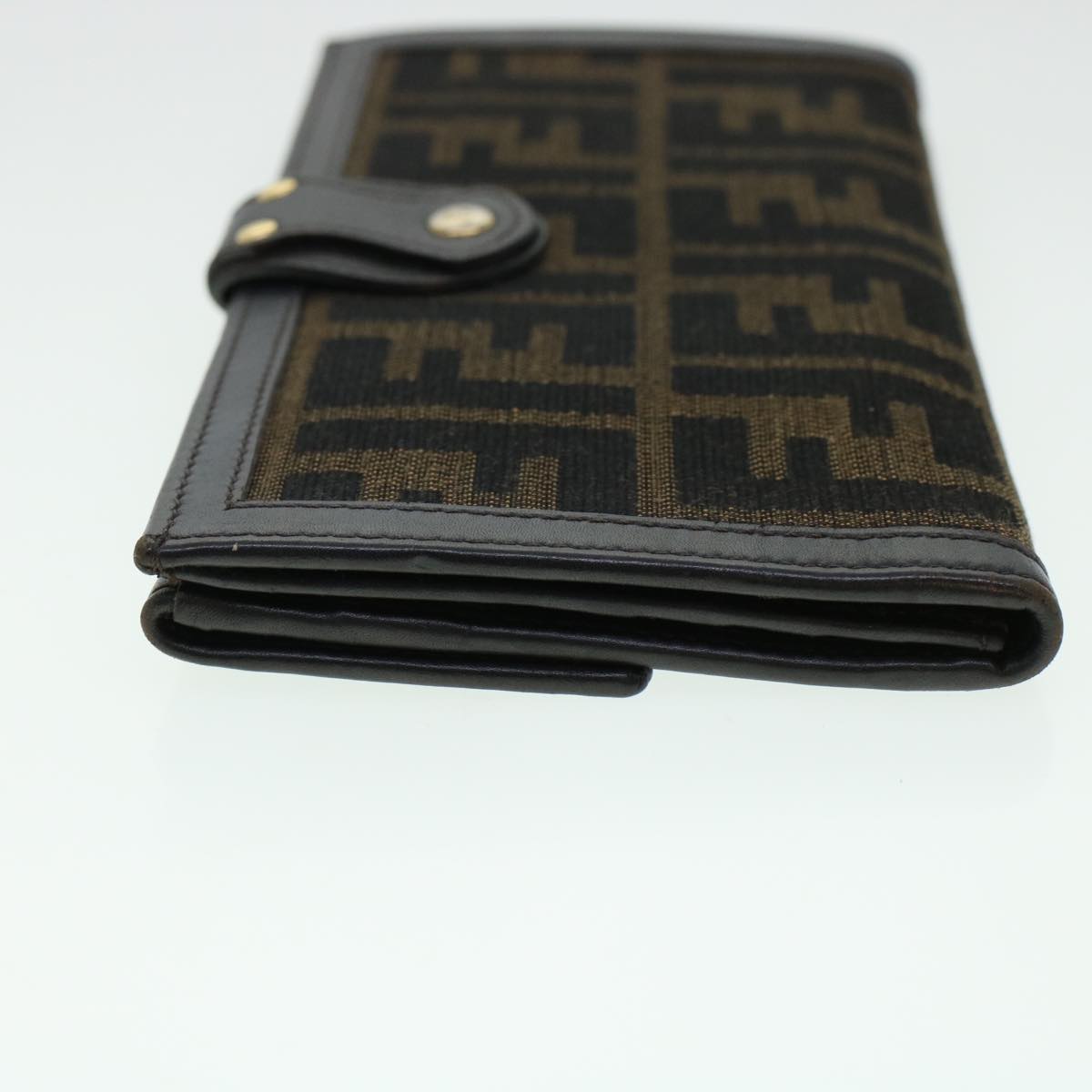 FENDI Zucca Canvas Wallet Black Brown Auth ac1940