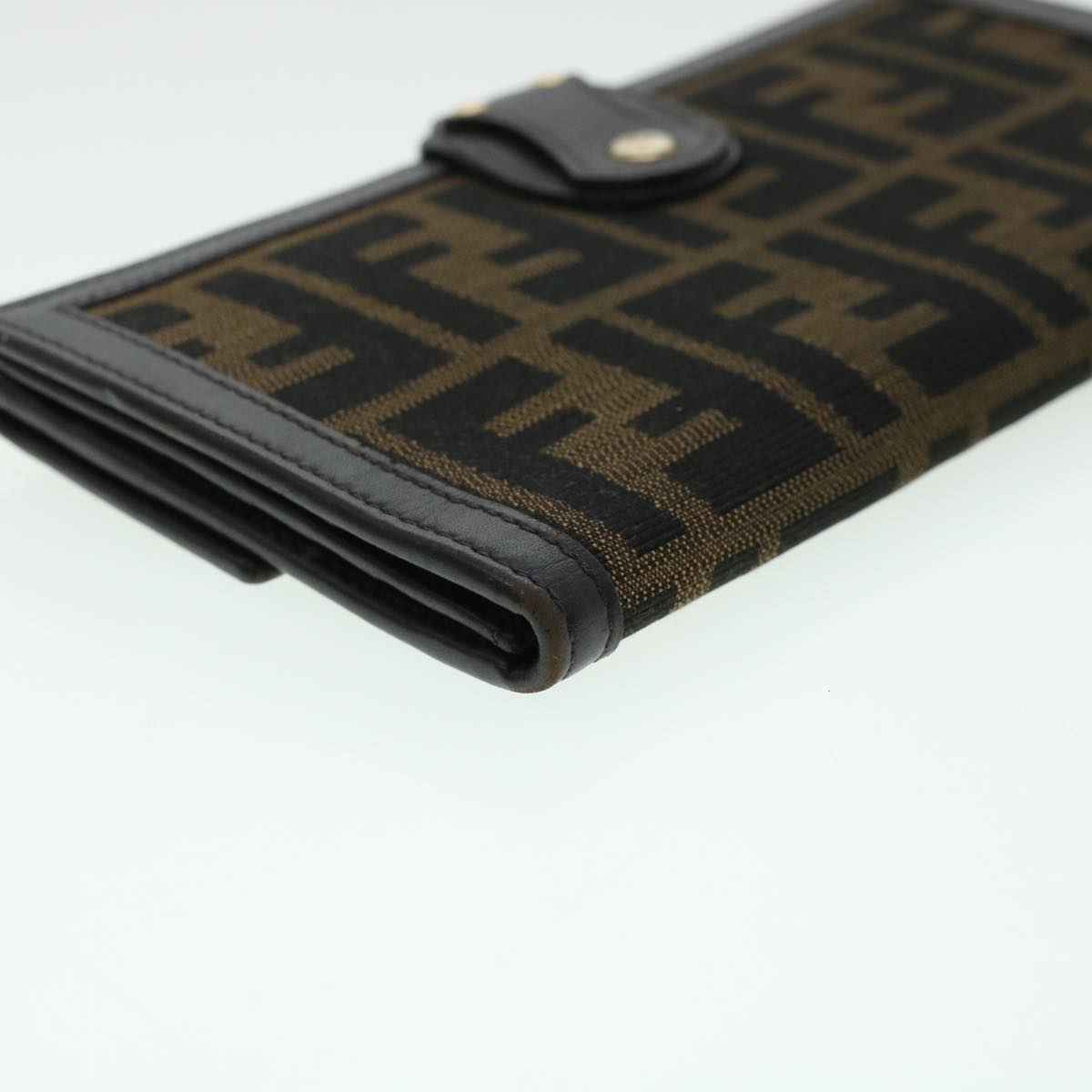 FENDI Zucca Canvas Wallet Black Brown Auth ac1940