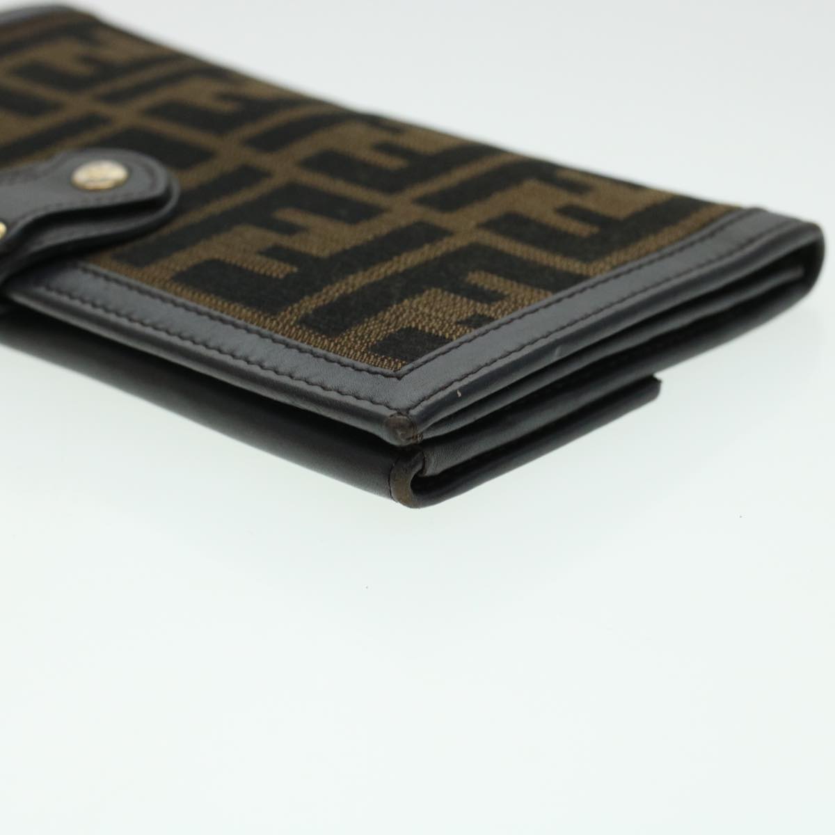 FENDI Zucca Canvas Wallet Black Brown Auth ac1940