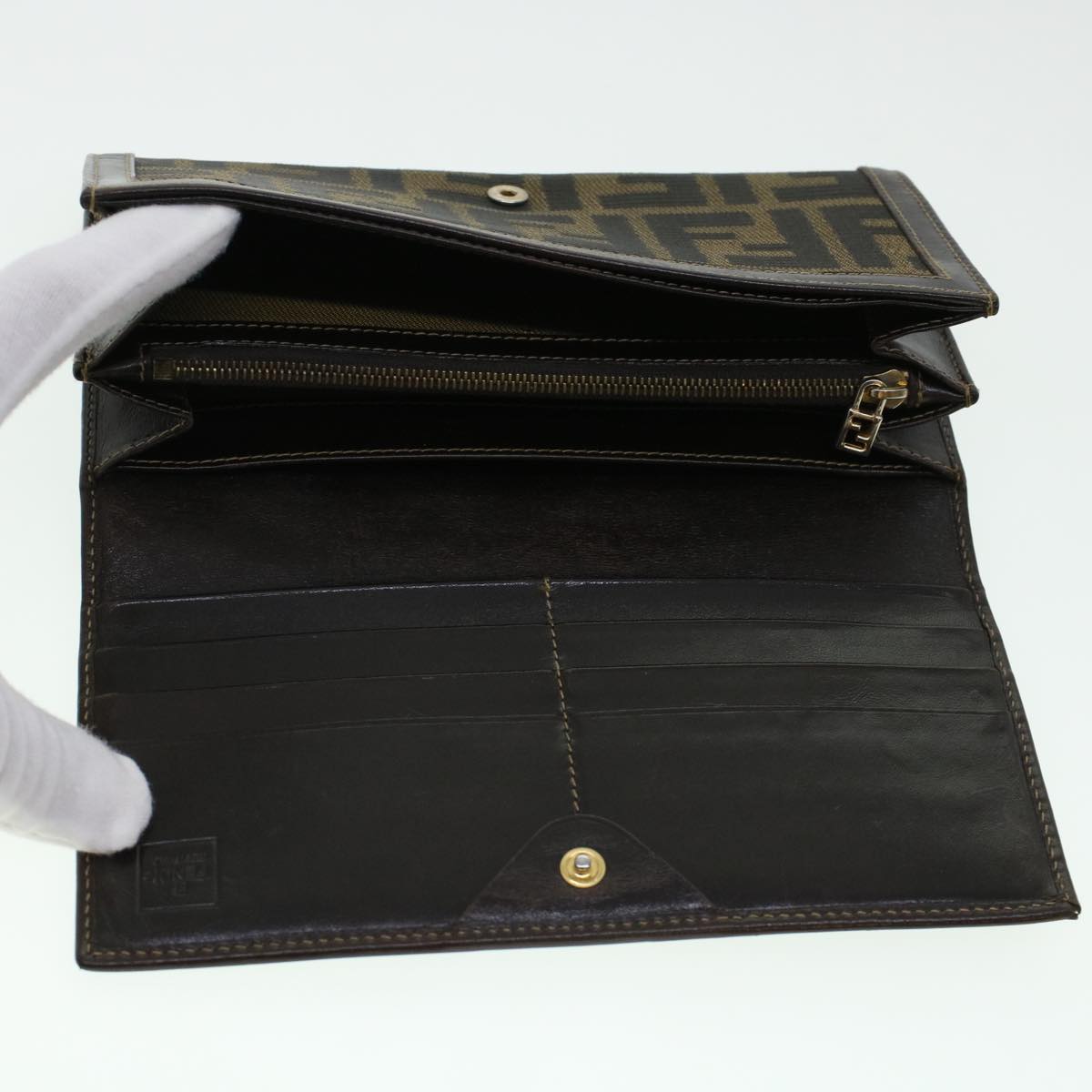 FENDI Zucca Canvas Wallet Leather 2Set Black Brown Auth ac1941