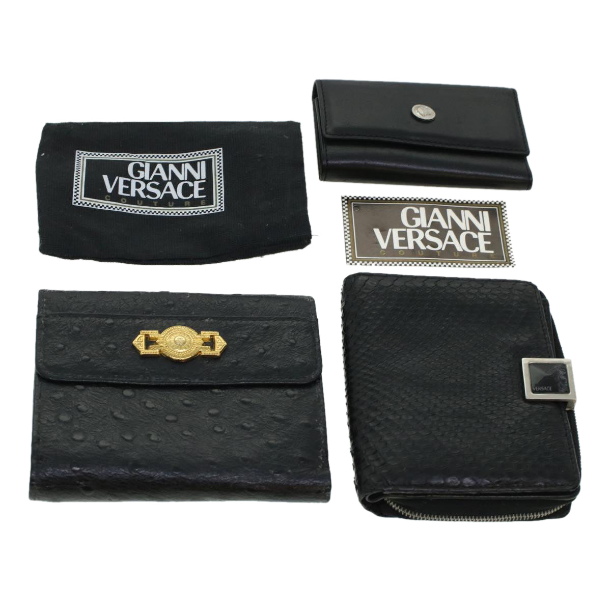 Gianni Versace Key Case Wallet Leather 3Set Black Auth ac1945