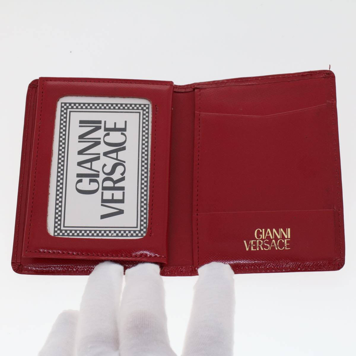 Gianni Versace Card Case Leather Red Auth ac1965