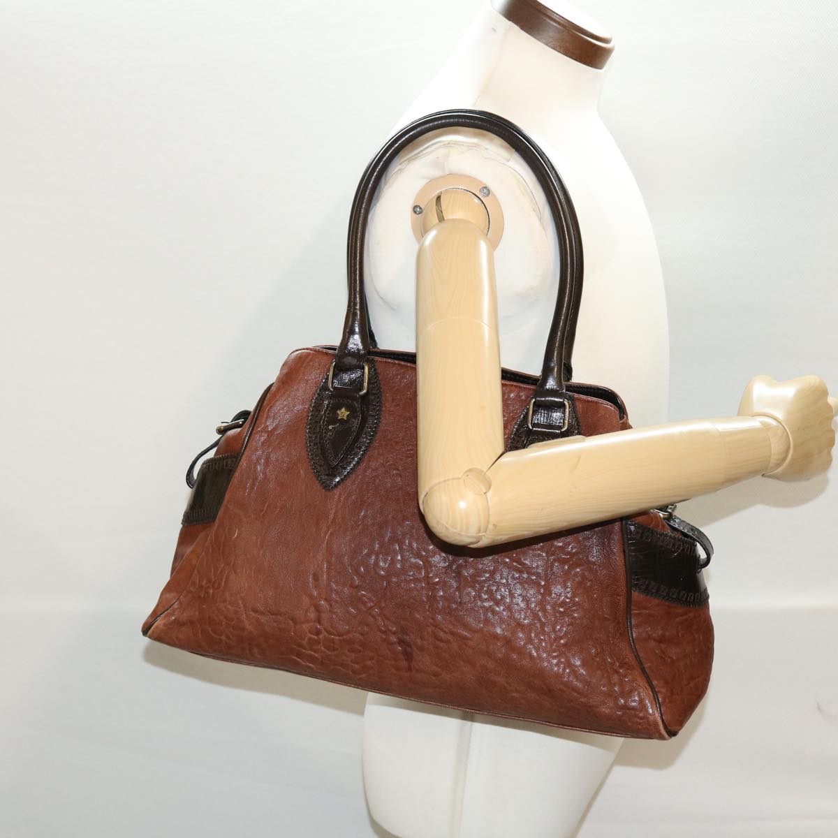 FENDI Etnico Hand Bag Leather Brown Auth ac1980