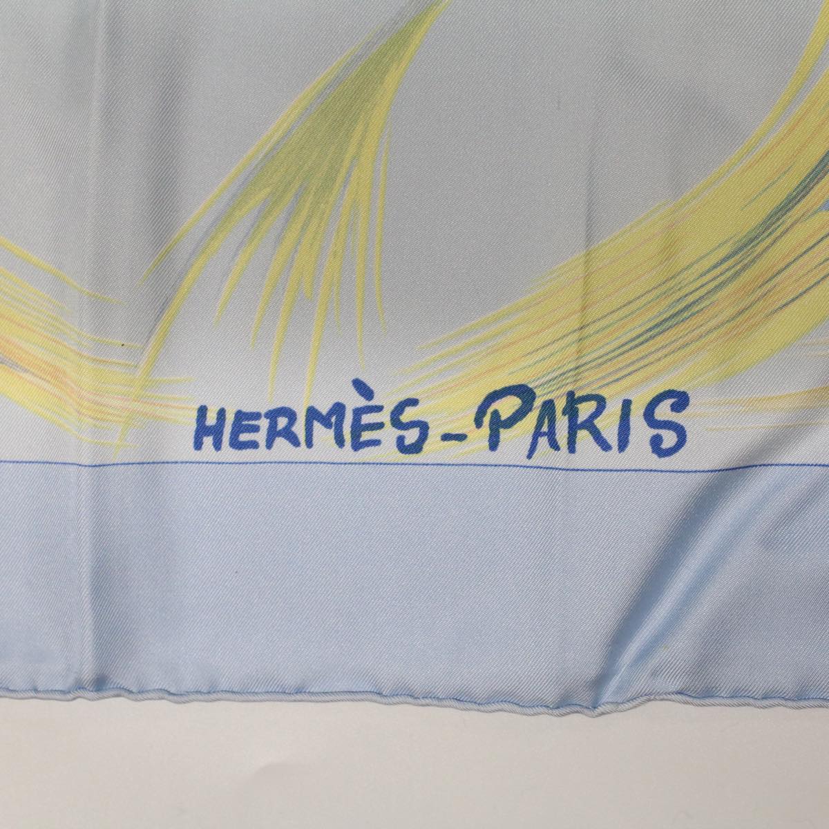 HERMES Carre 90 La Tour Eiffel S’envole Scarf Silk Light Blue Auth ac2012