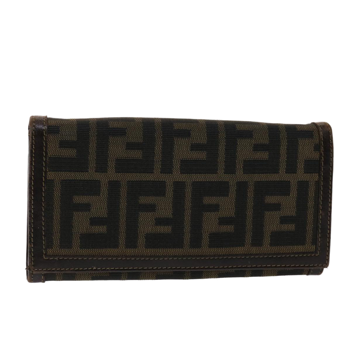 FENDI Zucca Canvas Long Wallet Black Brown 2309-30851/088 Auth ac2046