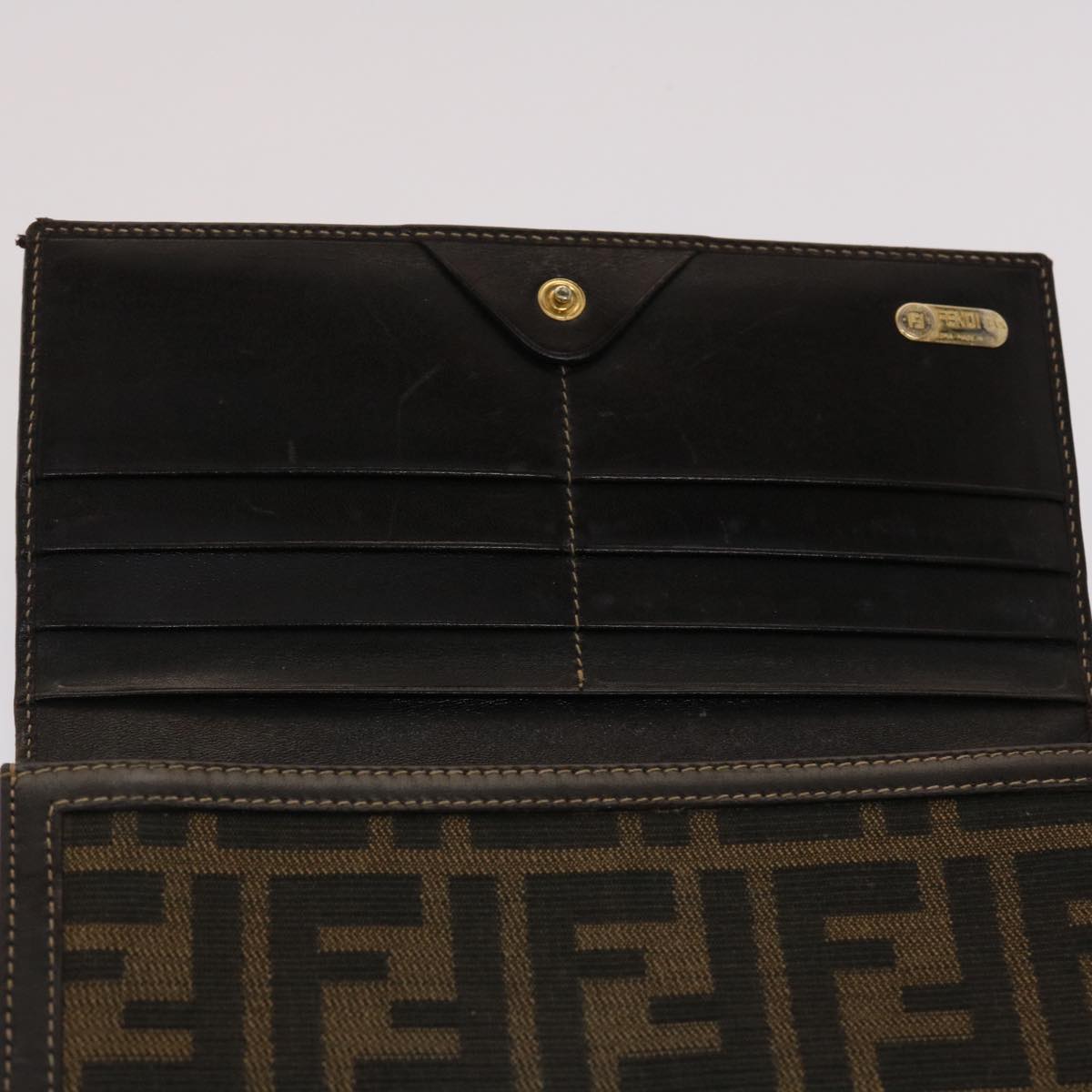 FENDI Zucca Canvas Long Wallet Black Brown 2309-30851/088 Auth ac2046