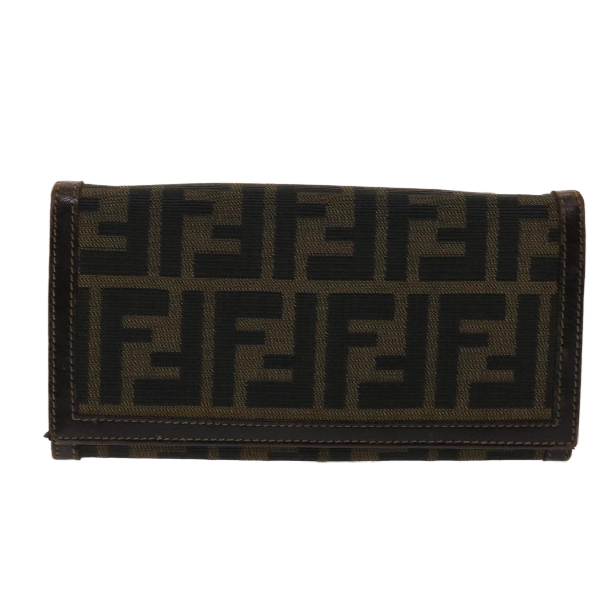 FENDI Zucca Canvas Long Wallet Black Brown 2309-30851/088 Auth ac2046