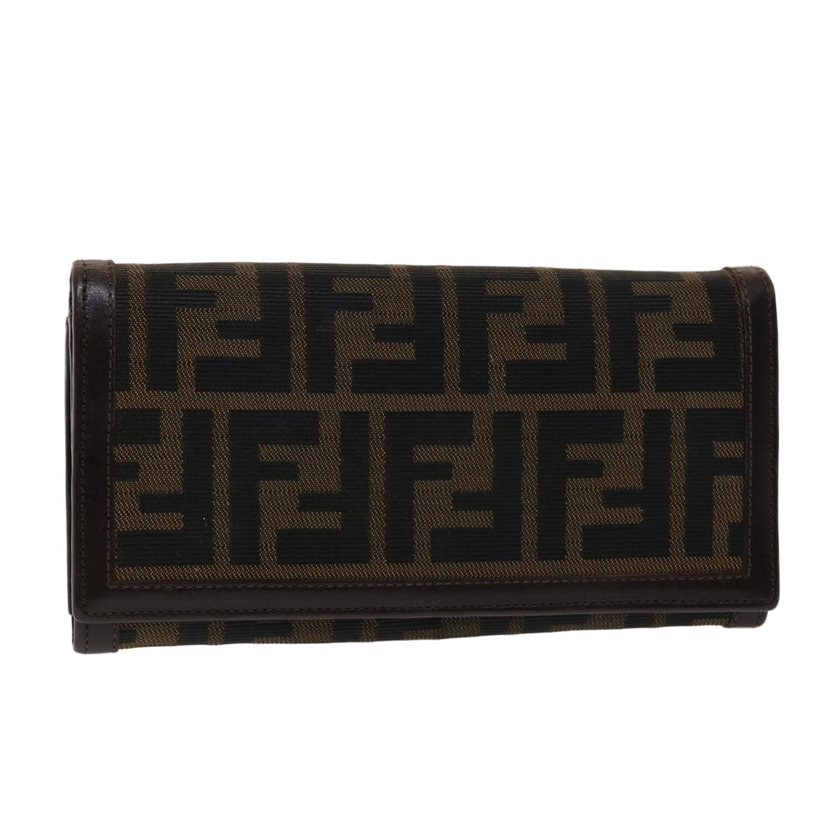 FENDI Zucca Canvas Long Wallet Black Brown Auth ac2048