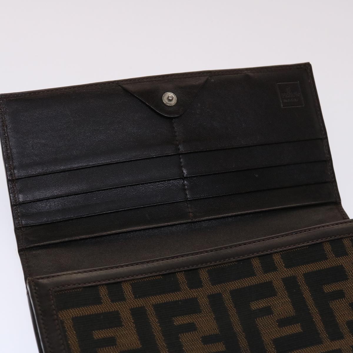 FENDI Zucca Canvas Long Wallet Black Brown Auth ac2048