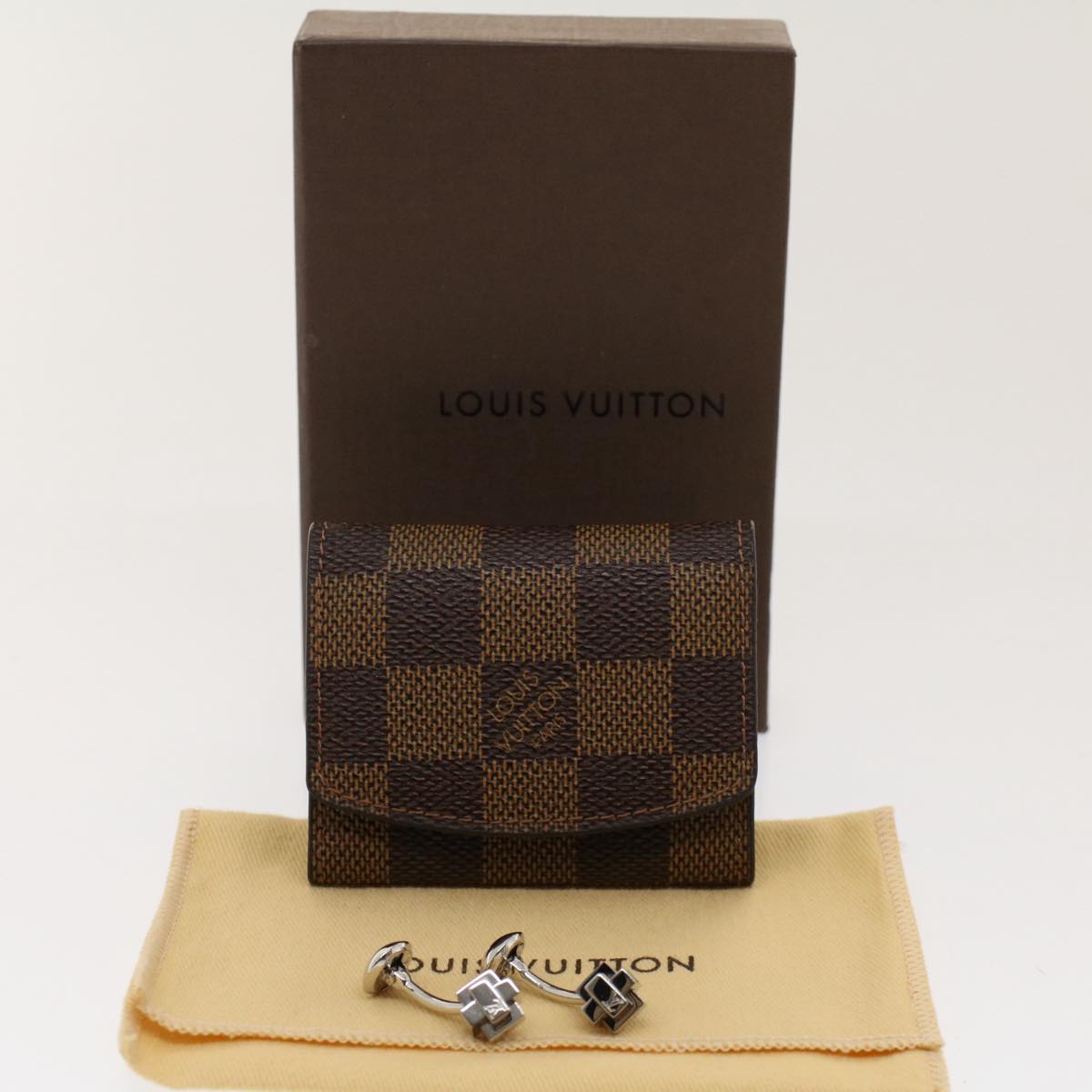 LOUIS VUITTON Damier Ebene Bouton De Manchette Motif Cuffs M61971 LV Auth ac2078