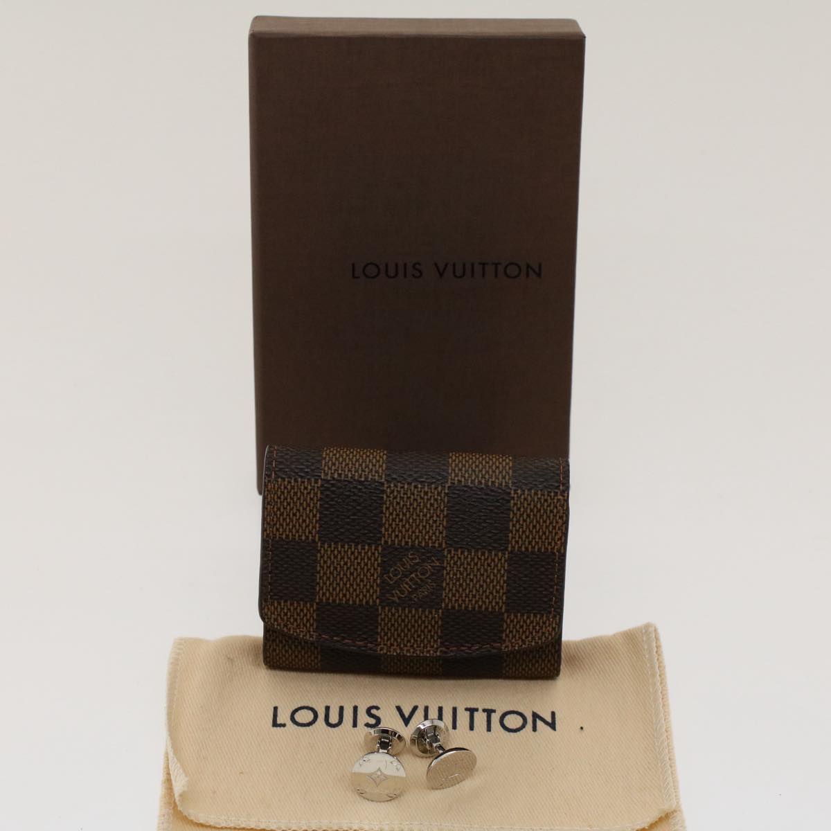 LOUIS VUITTON Damier Ebene Bouton De Manchette Motif Cuffs M61971 LV Auth ac2079