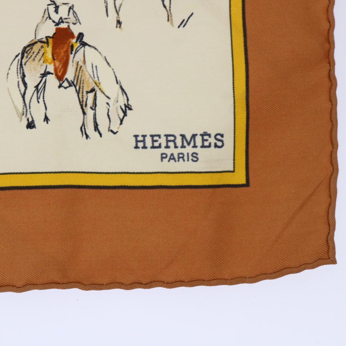 HERMES Petit Carre Scarf ""VOYAGE NIGER"" Silk Brown Auth ac2087