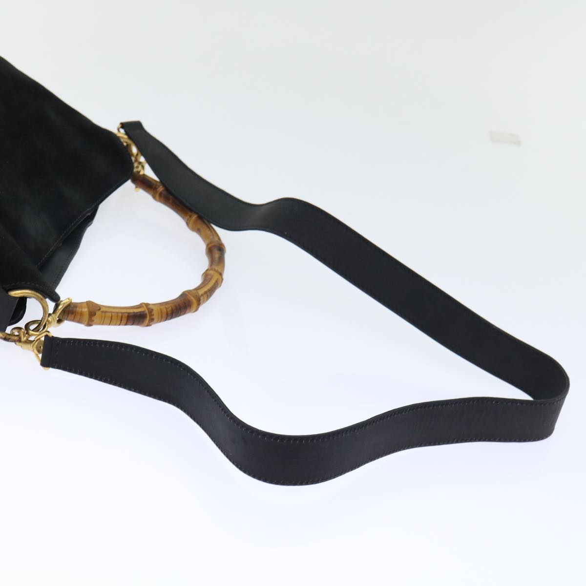 GUCCI Bamboo Shoulder Bag Suede 2way Black Auth ac2139