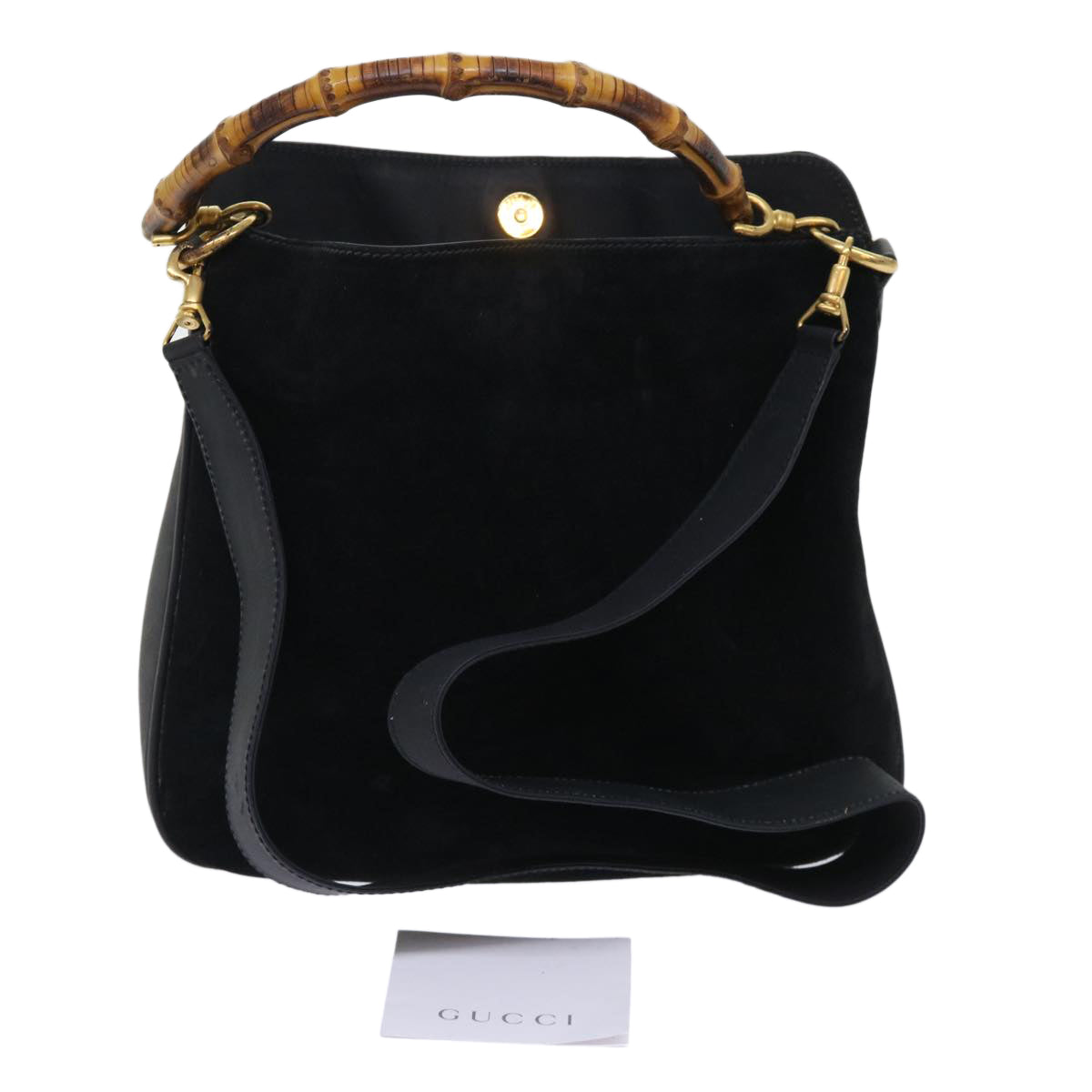 GUCCI Bamboo Shoulder Bag Suede 2way Black Auth ac2139