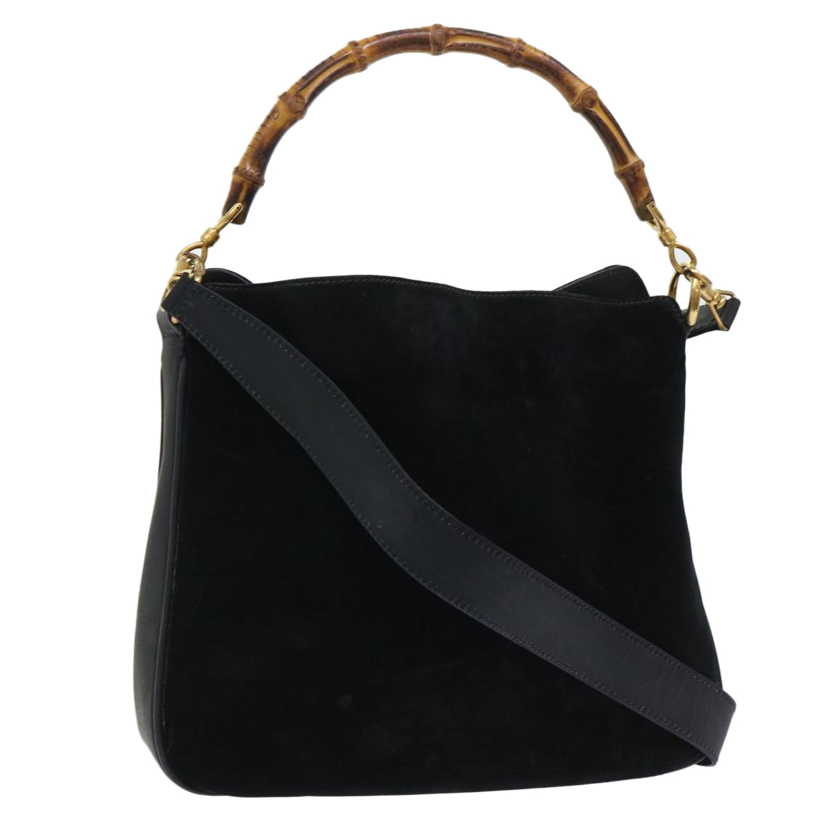 GUCCI Bamboo Shoulder Bag Suede 2way Black Auth ac2139 - 0