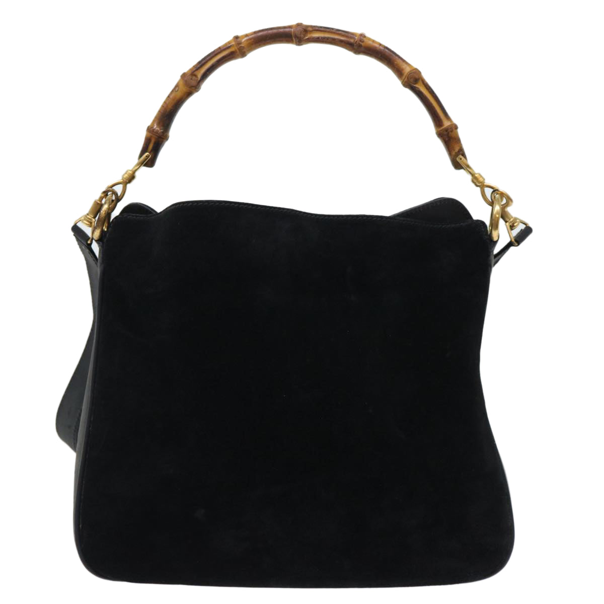 GUCCI Bamboo Shoulder Bag Suede 2way Black Auth ac2139