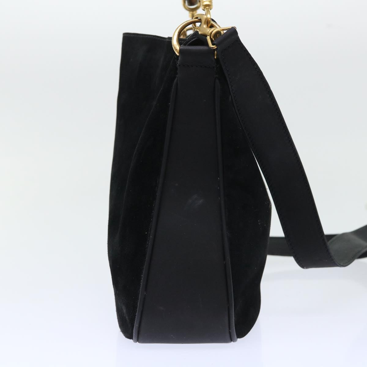 GUCCI Bamboo Shoulder Bag Suede 2way Black Auth ac2139